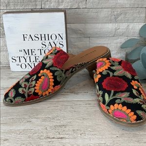 Indigo Floral Embroidered Mules - Black and Red